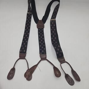 Vintage CAS Suspenders Germany Leather Black Red Button Braces Dapper Twee